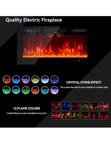 Chimenea Eléctrica Oneinmil 91.4cm, 12 Colores LED, Control Remoto