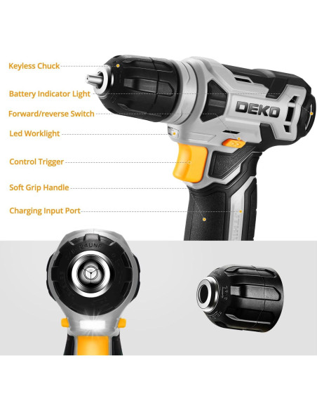 Taladro Inalámbrico DEKOPRO 8V con 42 Accesorios y Luz LED Taladro Inalámbrico DEKOPRO 8V con 42 Accesorios y Luz LED