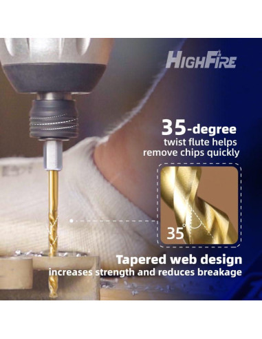 Juego de Brocas Hexagonales 1/4" (6.4mm) Titanio HIGHFIRE - 6 Piezas