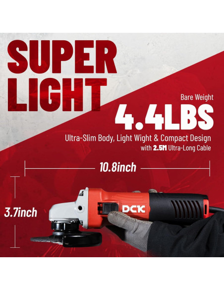 Amoladora Angular DCK 4-1/2" 800W 11,800 RPM con Discos Amoladora Angular DCK 4-1/2" 800W 11,800 RPM con Discos