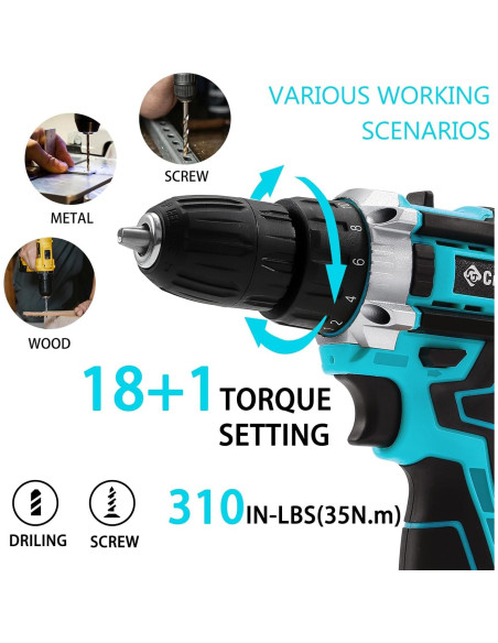 Taladro Inalámbrico 21V Creddux con 84 Accesorios y Cargador Taladro Inalámbrico 21V Creddux con 84 Accesorios y Cargador