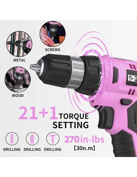 Taladro Inalámbrico FADAKWALT 20V con Batería y Cargador Rosa Taladro Inalámbrico FADAKWALT 20V con Batería y Cargador Rosa