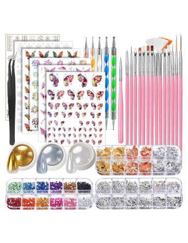 Kit de Diseño de Uñas FANDAMEI 15 PZS con Pinceles y Calcomanías