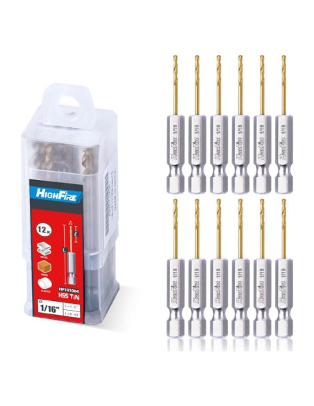 Juego de Brocas Hexagonales HIGHFIRE 1/16" - 12 Piezas para Metal Juego de Brocas Hexagonales HIGHFIRE 1/16" - 12 Piezas para Metal