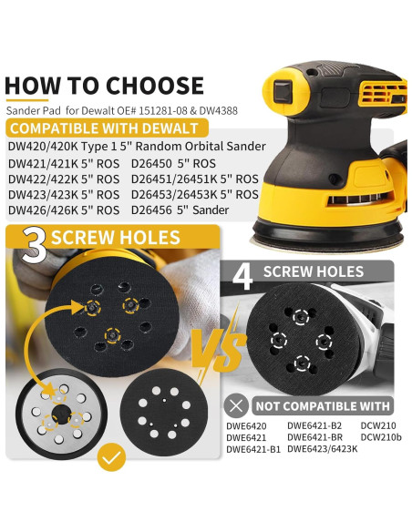 Almohadilla de Lijado 5" (12.7 cm) Sander para DeWalt DW420 Almohadilla de Lijado 5" (12.7 cm) Sander para DeWalt DW420