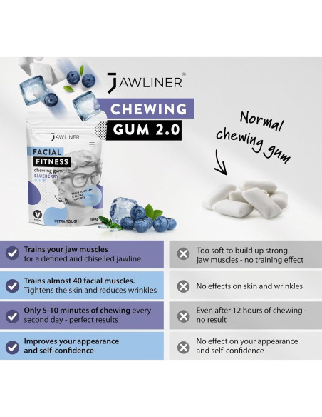 Chicle de Mandíbula Jawliner Arándano 1 Cuenta Sin Azúcar Chicle de Mandíbula Jawliner Arándano 1 Cuenta Sin Azúcar
