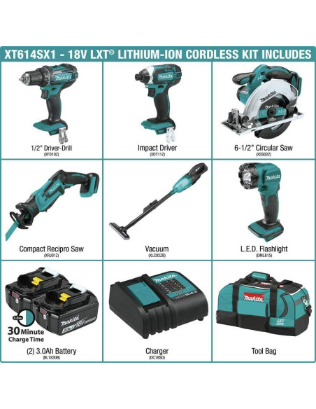 Kit de Herramientas Inalámbricas Makita XT614SX1 6 Piezas 18V Kit de Herramientas Inalámbricas Makita XT614SX1 6 Piezas 18V