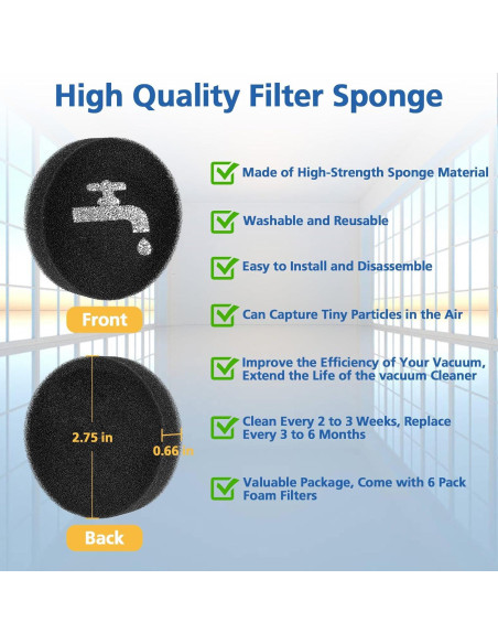 Filtros de Esponja Reemplazo LINNIW para BLACK+DECKER 16V/20V Filtros de Esponja Reemplazo LINNIW para BLACK+DECKER 16V/20V