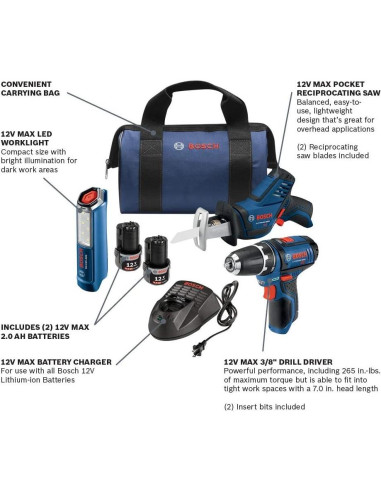 Kit de Herramientas Eléctricas Bosch GXL12V-310B22 3 Piezas