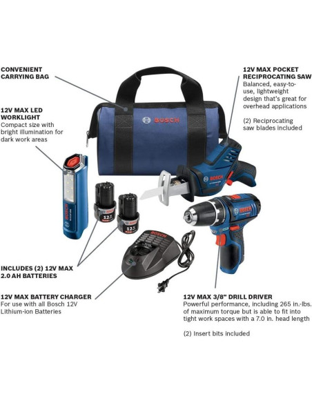Kit de Herramientas Eléctricas Bosch GXL12V-310B22 3 Piezas Kit de Herramientas Eléctricas Bosch GXL12V-310B22 3 Piezas