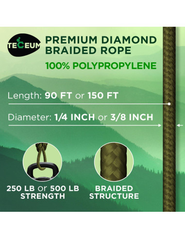 Cuerda Utilitaria TECEUM 27.5m x 6.35mm Verde Militar
