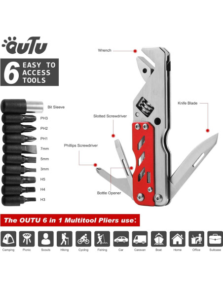 Llave Multiherramienta OUTU Roja con Destornilladores y Abrebotellas Llave Multiherramienta OUTU Roja con Destornilladores y Abrebotellas