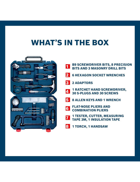 Kit de Herramientas de Mano Bosch 108 Piezas Azul Estuche Duro Kit de Herramientas de Mano Bosch 108 Piezas Azul Estuche Duro
