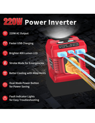 Inversor de Potencia 220W Kzreect DC 18V a AC 110V con USB