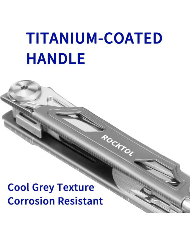 Cuchillo Multiherramienta Rocktol 12 en 1 Plegable Titanio