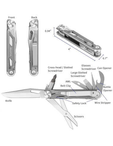 Cuchillo Multiherramienta Rocktol 12 en 1 Plegable Titanio