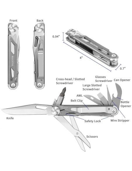 Cuchillo Multiherramienta Rocktol 12 en 1 Plegable Titanio Cuchillo Multiherramienta Rocktol 12 en 1 Plegable Titanio