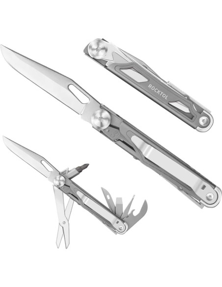 Cuchillo Multiherramienta Rocktol 12 en 1 Plegable Titanio Cuchillo Multiherramienta Rocktol 12 en 1 Plegable Titanio