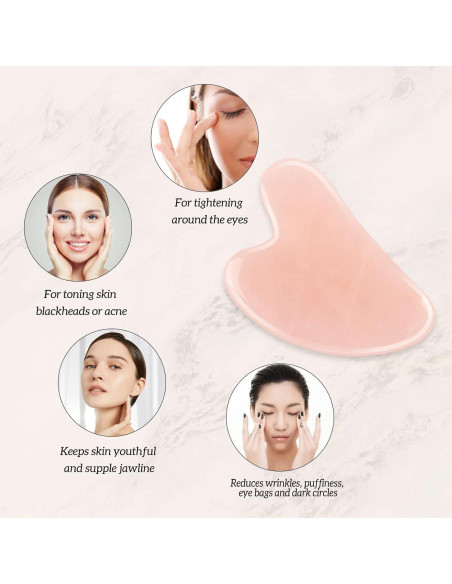 Juego de Herramientas Gua Sha Facial 3 Piezas Cuarzo Rosa Juego de Herramientas Gua Sha Facial 3 Piezas Cuarzo Rosa