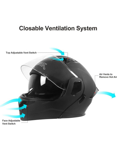 Casco Modular Flip-Up SPARK JMK-2025 Doble Visor Negro Mediano