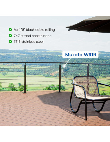 Kit Barandilla Cable Muzata 200 pies Acero Inoxidable Negro