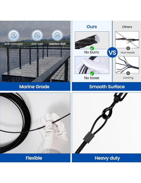 Kit Barandilla Cable Muzata 200 pies Acero Inoxidable Negro Kit Barandilla Cable Muzata 200 pies Acero Inoxidable Negro
