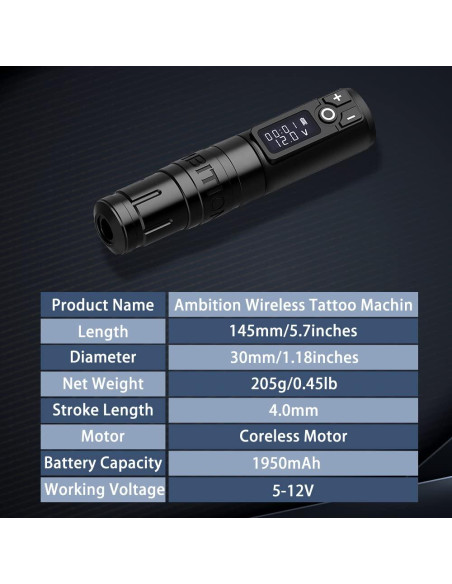 Kit de Tatuaje Inalámbrico Ambition 1950mAh con 40 Agujas Kit de Tatuaje Inalámbrico Ambition 1950mAh con 40 Agujas