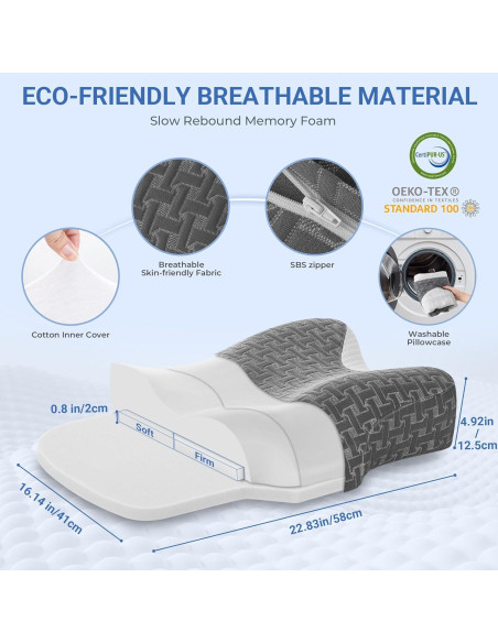 Almohada Cervical CPAP Elviros Ajustable Espuma Viscoelástica Almohada Cervical CPAP Elviros Ajustable Espuma Viscoelástica