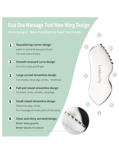 Conjunto de Rodillo Facial y Gua Sha LeMeeOly Acero Inoxidable