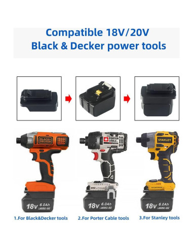 Adaptador de Batería JANRI para Black & Decker 18V a Makita 18V