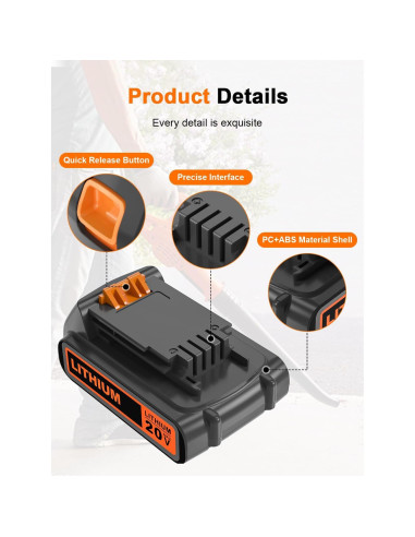 Batería de Litio IEFUU 20V 2.0Ah para Black & Decker