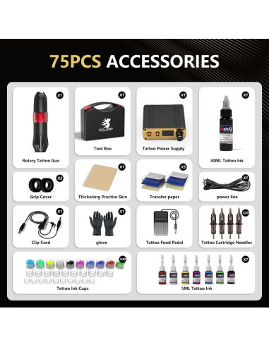 Kit de Tatuaje Solong 35 Piezas con Modo Antifatiga y Agujas