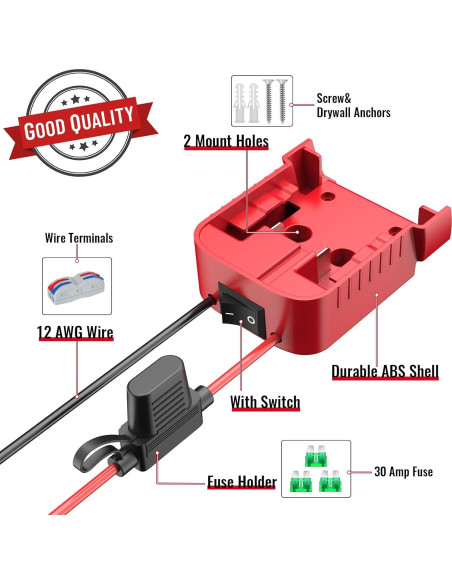 Adaptador de Batería Milwaukee 18V con Fusible y Cable 12AWG Adaptador de Batería Milwaukee 18V con Fusible y Cable 12AWG