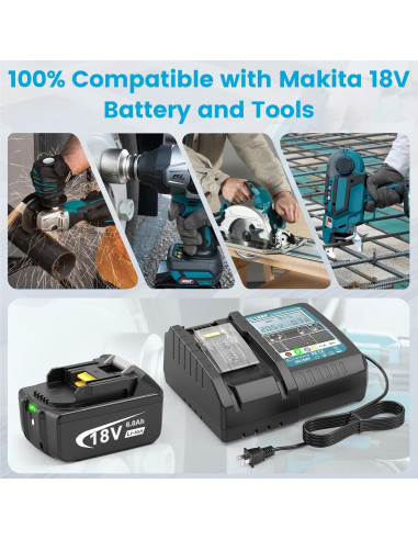 Batería de Litio 18V 6.0Ah y Cargador Rápido Makita DC18RF