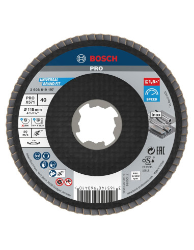 Disco de Flap Angular Bosch Profesional X-LOCK 115 mm Grano 40
