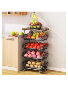 Carrito Organizador de Cocina SAYZH con Mesa de Madera 5 Niveles