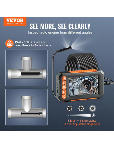 Cámara Endoscópica VEVOR 1080P Doble Lente 4.3" 5m Cámara Endoscópica VEVOR 1080P Doble Lente 4.3" 5m