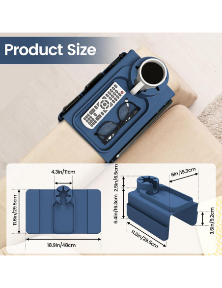 Bandeja Soporte para Tazas de Sofá PANZIYU Azul Silicona Bandeja Soporte para Tazas de Sofá PANZIYU Azul Silicona