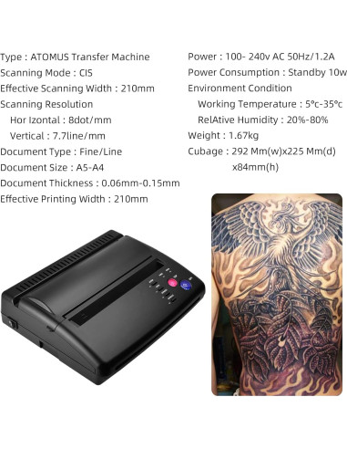 Máquina de Transferencia de Tatuajes ATOMUS 8008 Copiadora Térmica