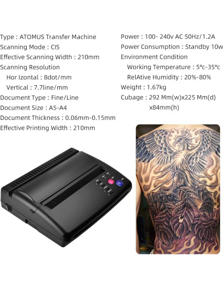 Máquina de Transferencia de Tatuajes ATOMUS 8008 Copiadora Térmica Máquina de Transferencia de Tatuajes ATOMUS 8008 Copiadora Térmica