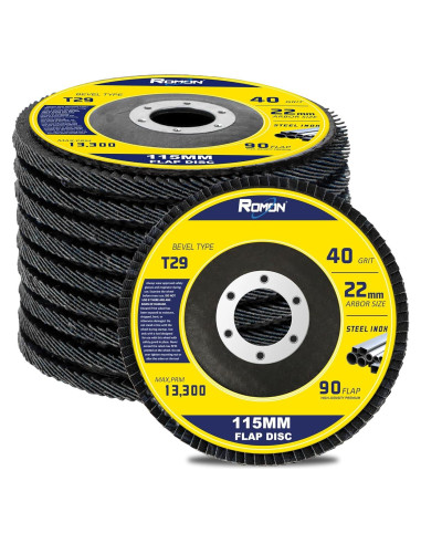 Discos de Aletas ROMON 40 Granos 115mm Paquete de 10
