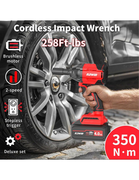Llave de impacto inalámbrica NAWIN 350 Nm 20V con batería 4.0Ah Llave de impacto inalámbrica NAWIN 350 Nm 20V con batería 4.0Ah