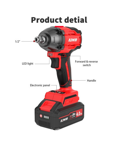 Llave de impacto inalámbrica NAWIN 350 Nm 20V con batería 4.0Ah