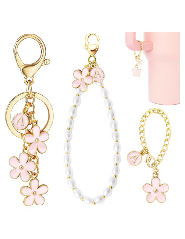 Llavero Inicial Personalizado 3PC Rosa - Encanto de Flor