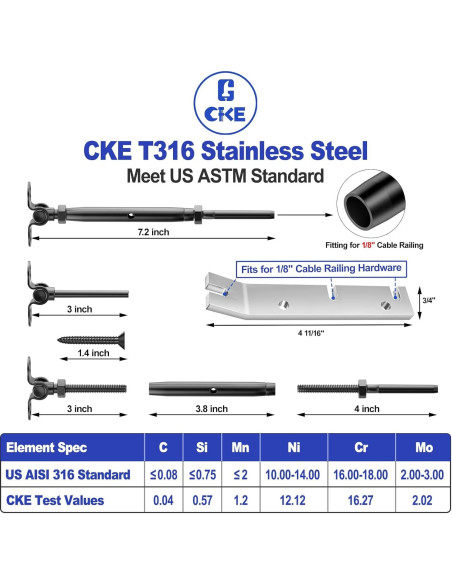 Kit de Hardware para Barandilla de Cable CKE 10 Pares 1/8" Acero Inoxidable Kit de Hardware para Barandilla de Cable CKE 10 Pares 1/8" Acero Inoxidable