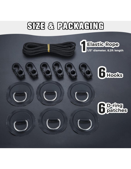 Yetaha Kit de Anclaje 6 Anillos D Acero Inoxidable y Cuerda 2.5m Yetaha Kit de Anclaje 6 Anillos D Acero Inoxidable y Cuerda 2.5m