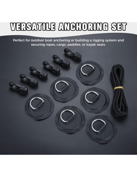 Yetaha Kit de Anclaje 6 Anillos D Acero Inoxidable y Cuerda 2.5m Yetaha Kit de Anclaje 6 Anillos D Acero Inoxidable y Cuerda 2.5m
