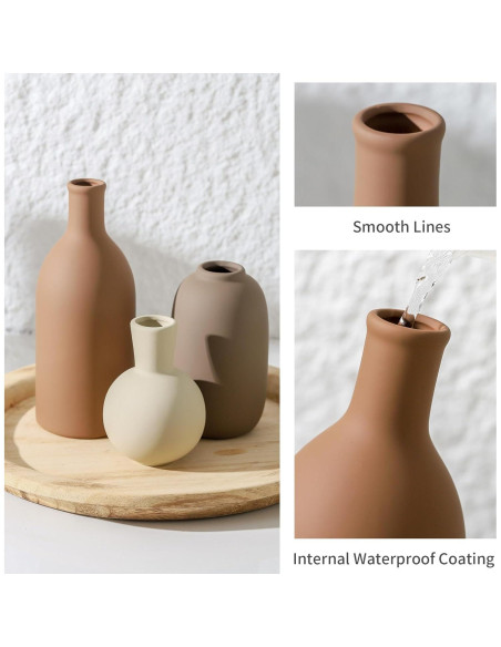 Juego de 3 Jarrones de Cerámica OOIT - Decoración Neutra Marrón Juego de 3 Jarrones de Cerámica OOIT - Decoración Neutra Marrón