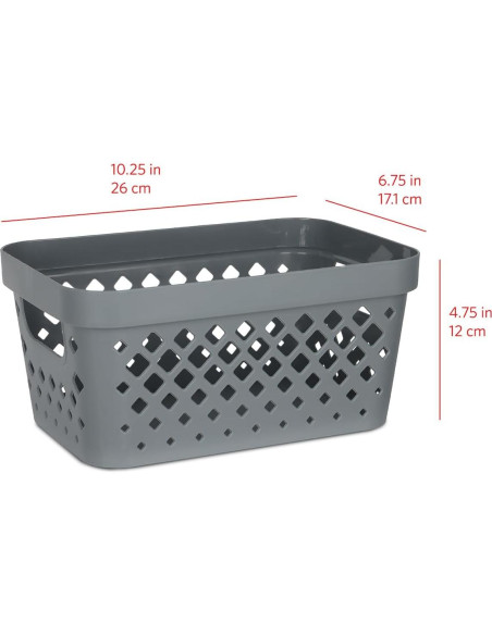 Set de 6 Cestas de Plástico Glad para Almacenamiento 4L Gris Set de 6 Cestas de Plástico Glad para Almacenamiento 4L Gris