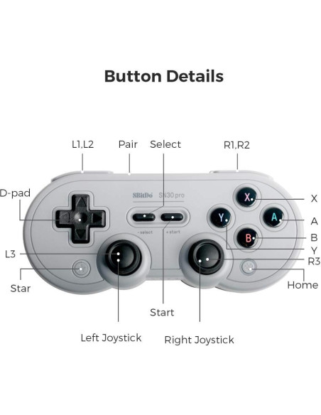 Controlador Inalámbrico Bluetooth 8Bitdo SN30 Pro Gamepad Controlador Inalámbrico Bluetooth 8Bitdo SN30 Pro Gamepad